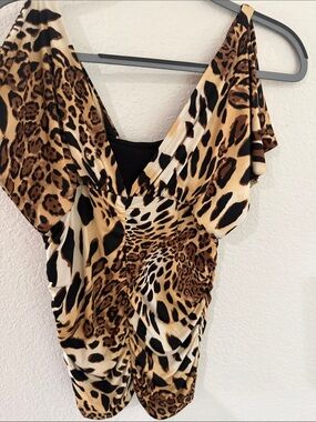 Cache Leopard Print V-Neck Tunic - Tan, Black, Cream